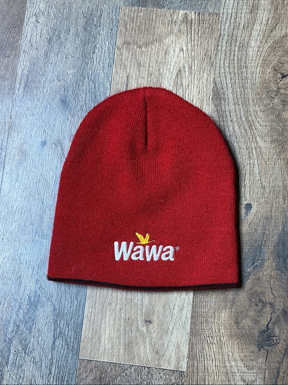 Wawa Red Knit Beanie Hat with Embroidered Logo